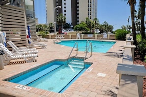 Indoor pool, outdoor pool, sun loungers