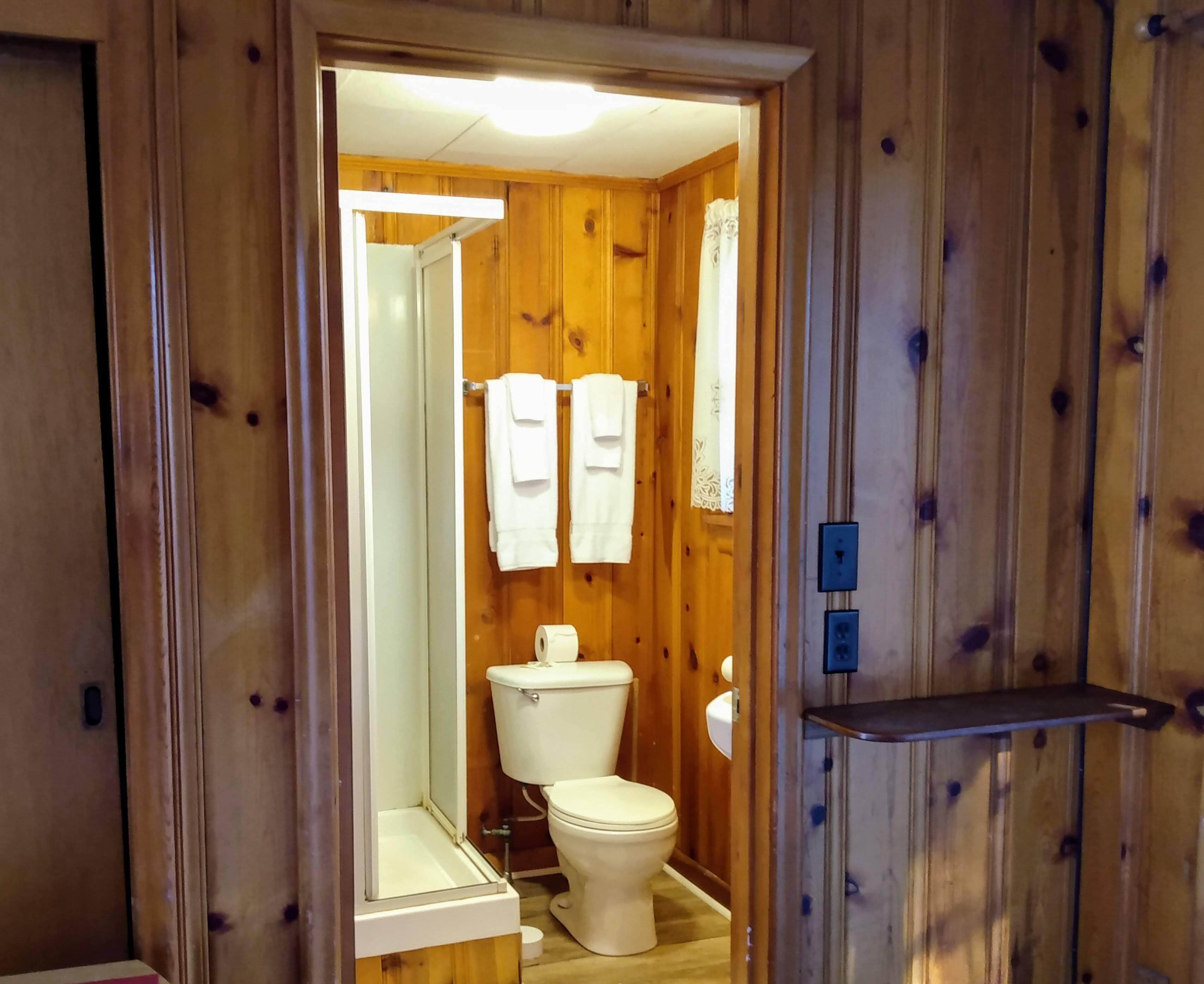 americana room | bathroom | shower, free toiletries, towels, shampoo