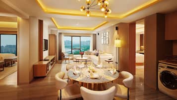 Premium bedding, down comforters, minibar, in-room safe