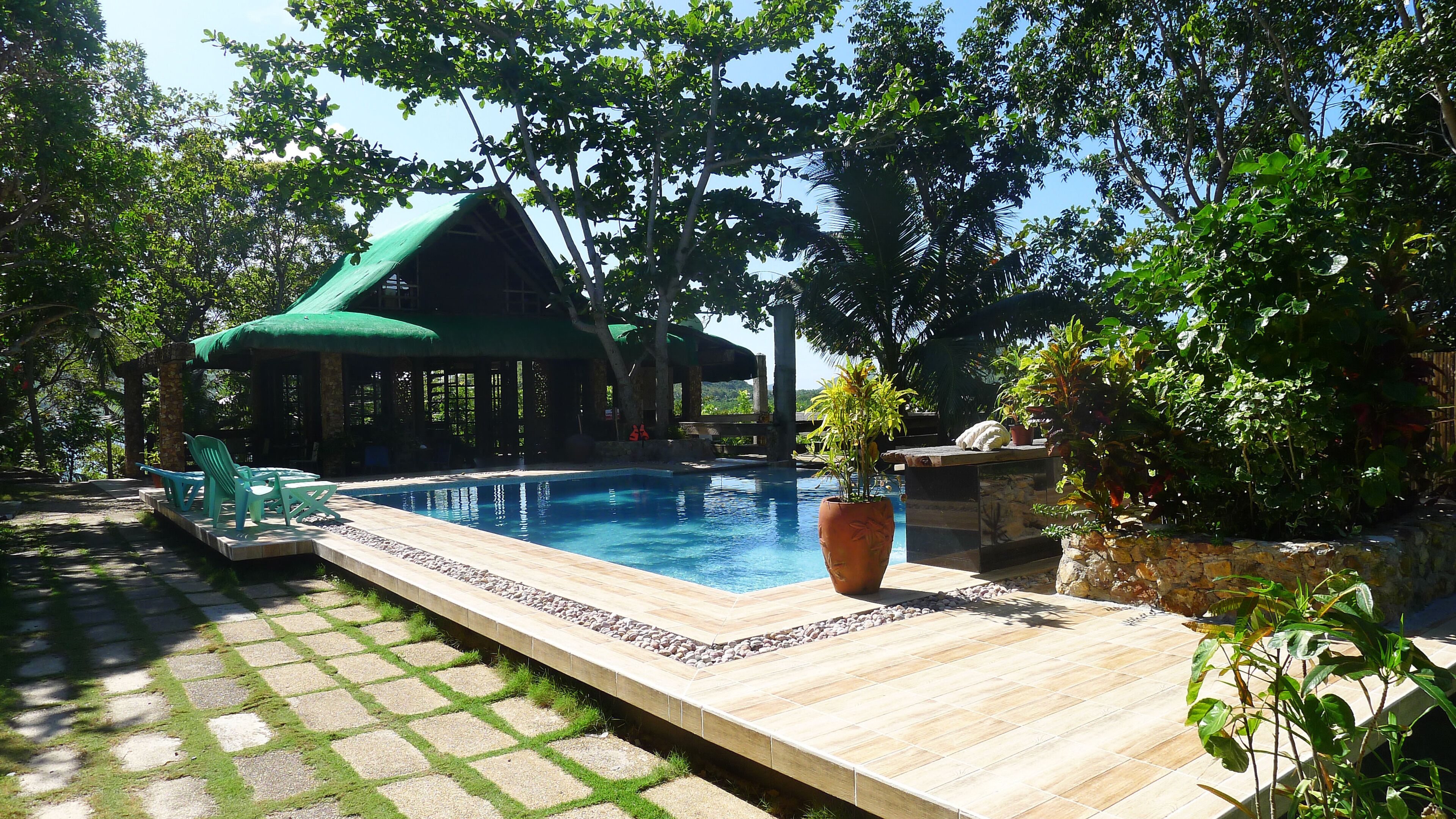 Outdoor pool, sun loungers