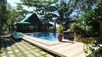 Outdoor pool, sun loungers