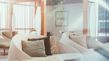 Indoor pool, outdoor pool, pool umbrellas, sun loungers