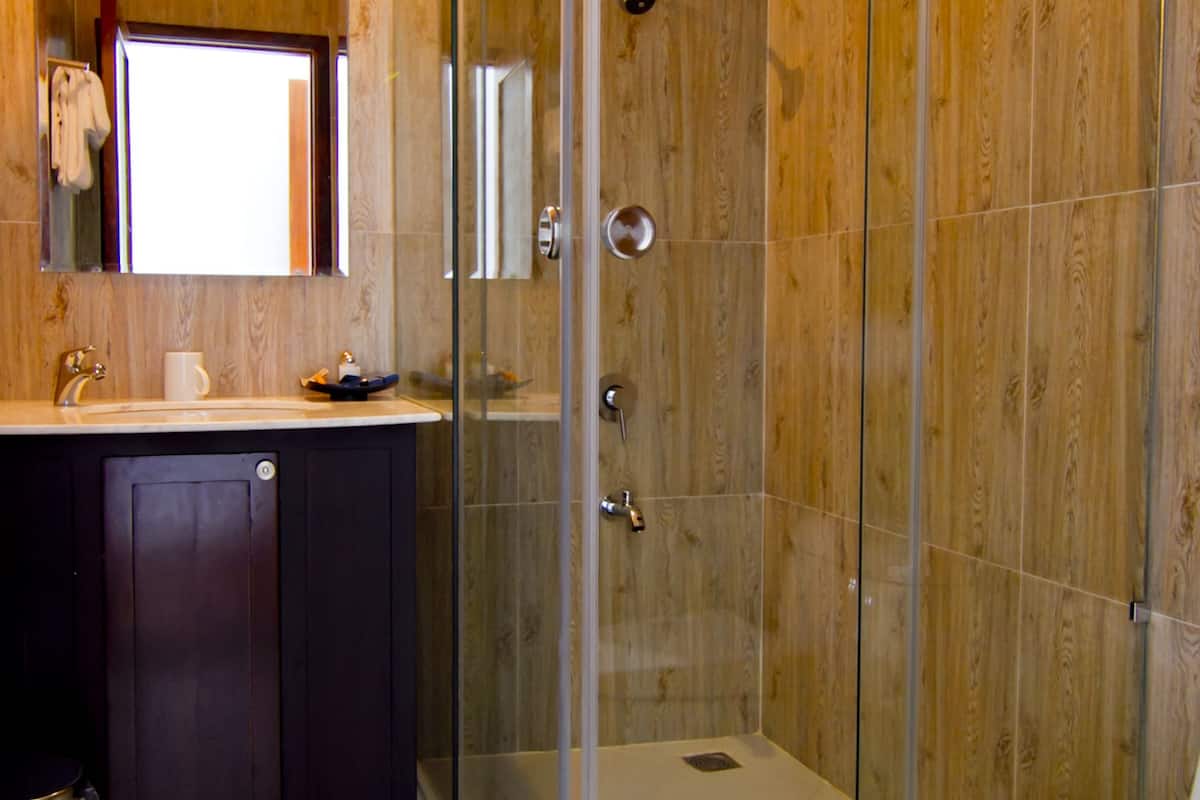 deluxe triple room | bathroom | shower, free toiletries, hair dryer, slippers