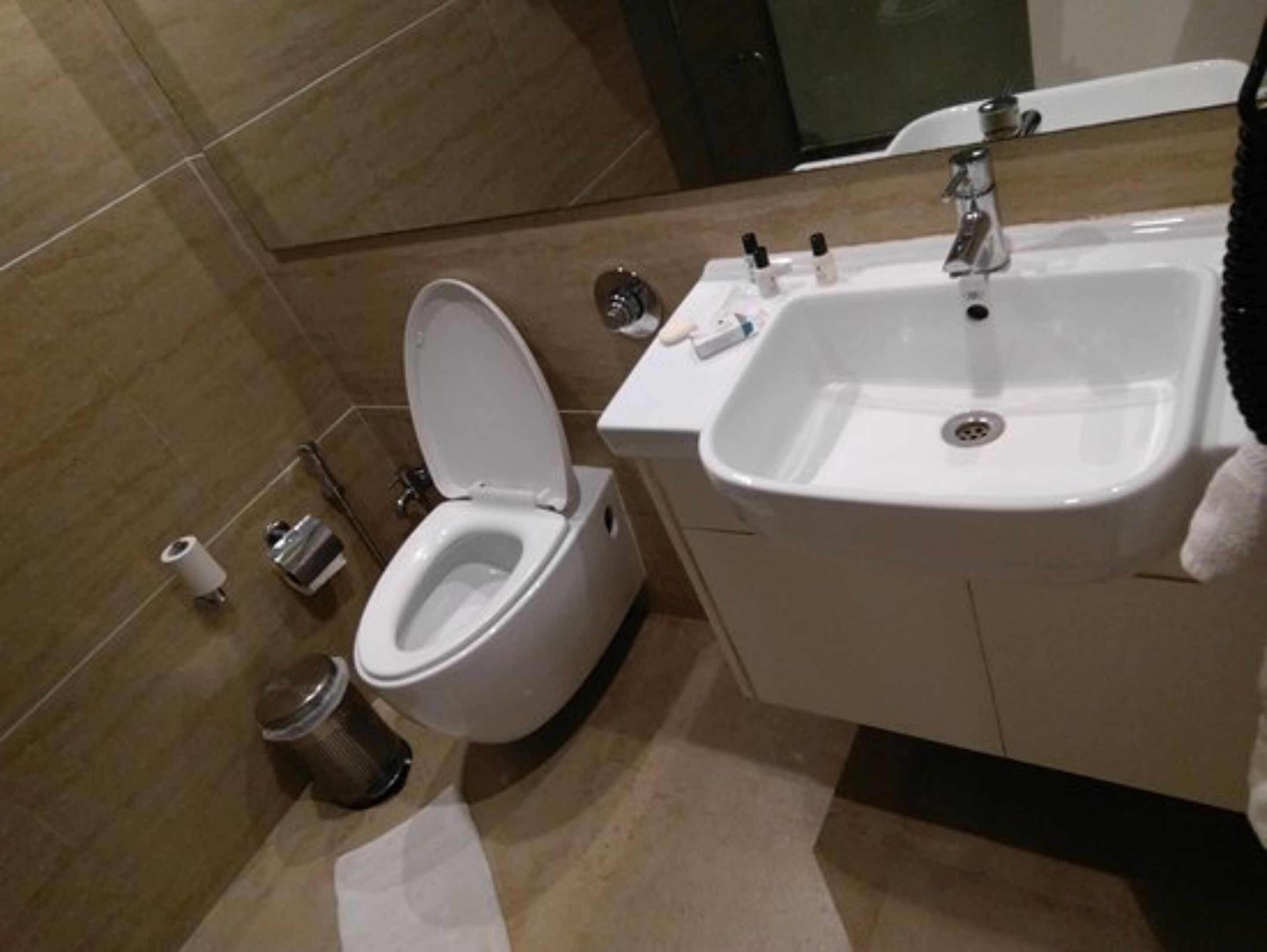 shower, free toiletries, slippers, bidet