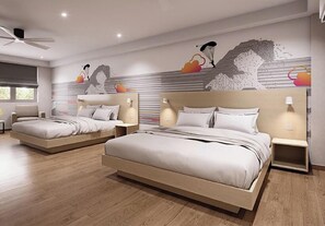 A modern hotel room with two beds, a large window, and a mural on the wall. - Ginger Hotel Katra (Reasi)