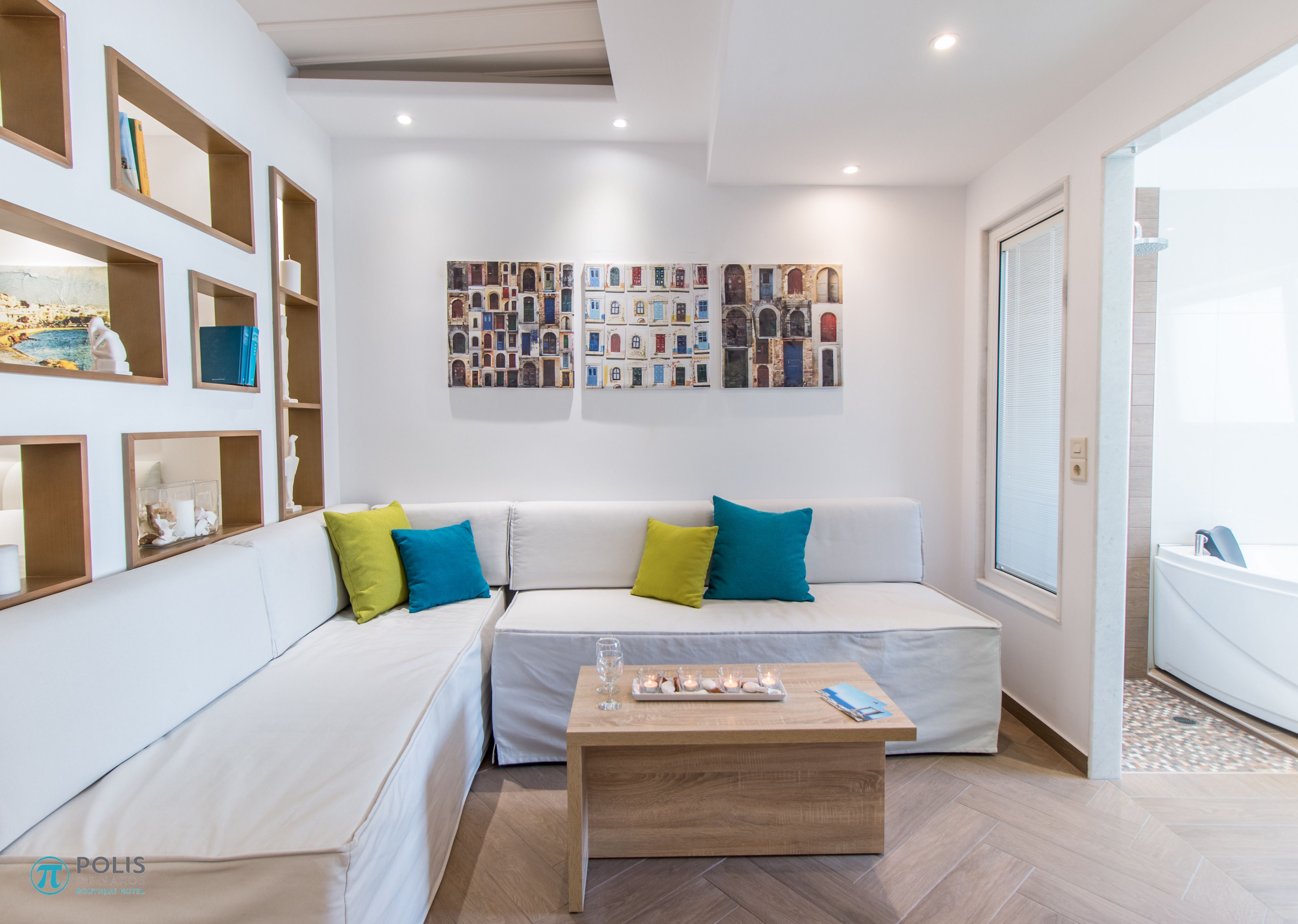 superior suite, jetted tub | living area | led tv