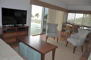 Condo, 2 Bedrooms, 2 Bathrooms, Gulf Front (#301) | Living area | Flat-screen TV