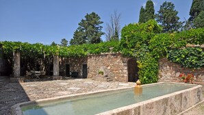 A stone pool surrounded by greenery and a stone wall. - Il Principe (Manciano)