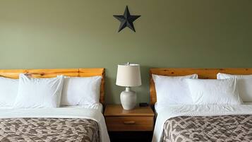 Individually decorated, desk, laptop workspace, blackout curtains