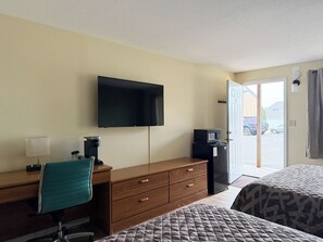 Individually decorated, desk, laptop workspace, blackout curtains