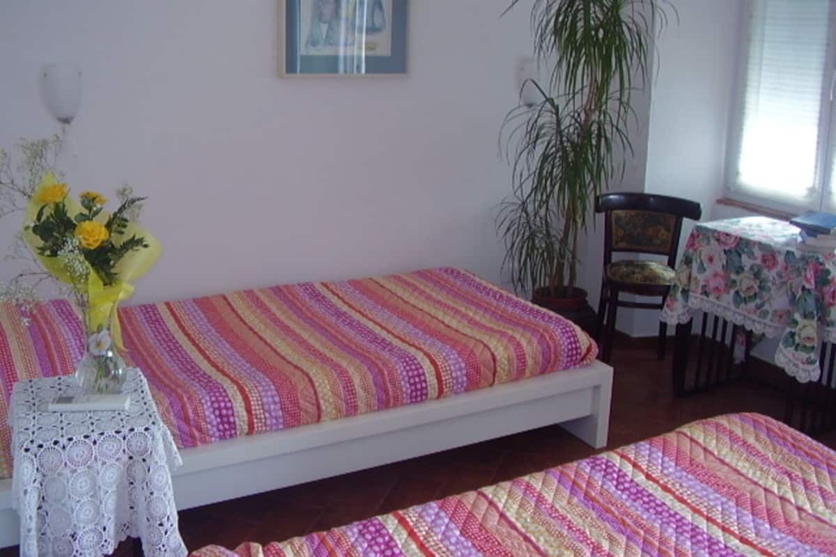Frette Italian sheets, down duvets, desk, soundproofing