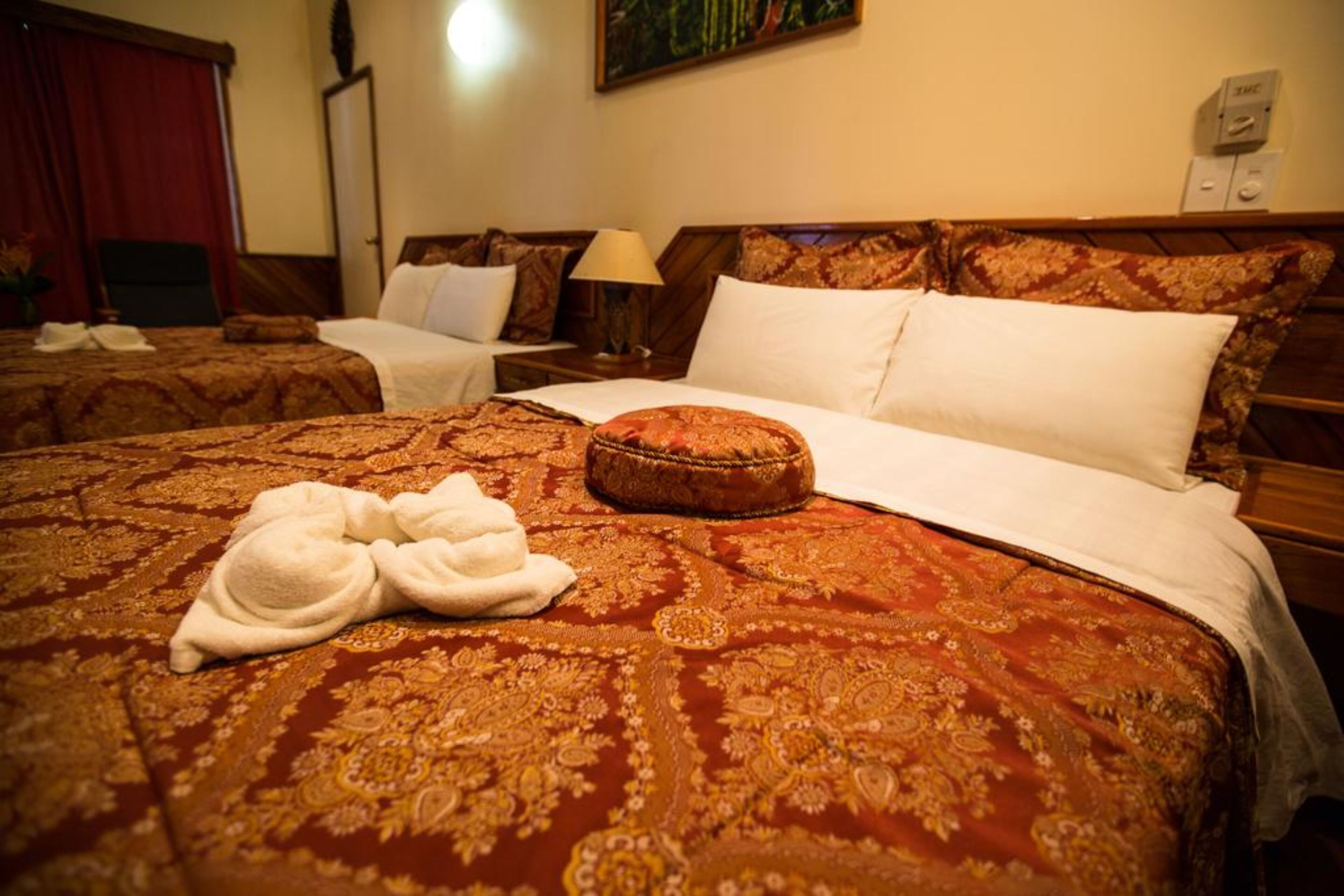 deluxe room, 2 double beds, sea view | 1 bedroom, in-room safe, desk, iron/ironing board