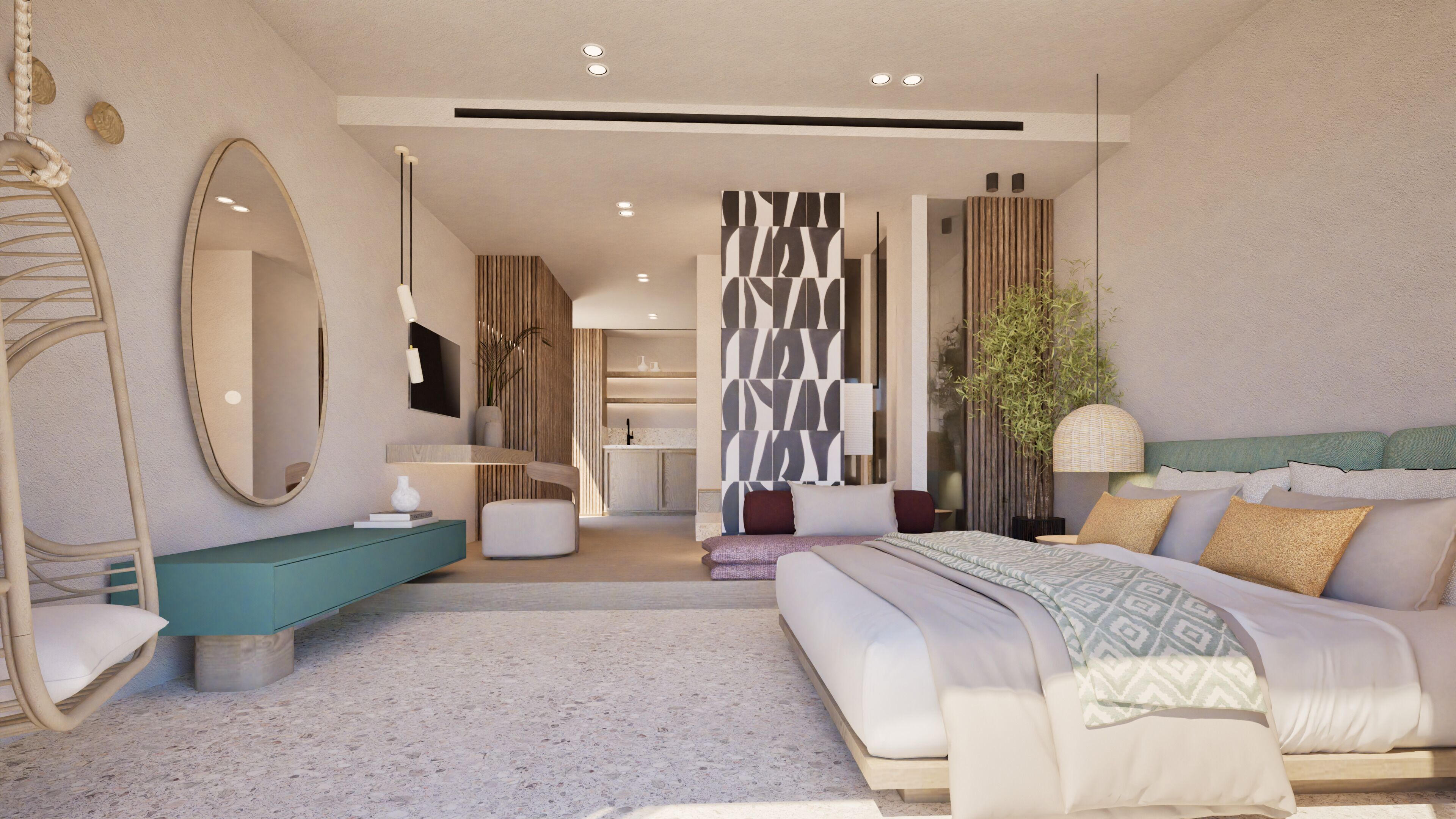 Family Suite with Private Pool Sea View | Blendingsgardiner, wi-fi (inkludert) og sengetøy