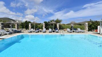 Outdoor pool, open 11:00 AM to 9:00 PM, pool umbrellas, sun loungers