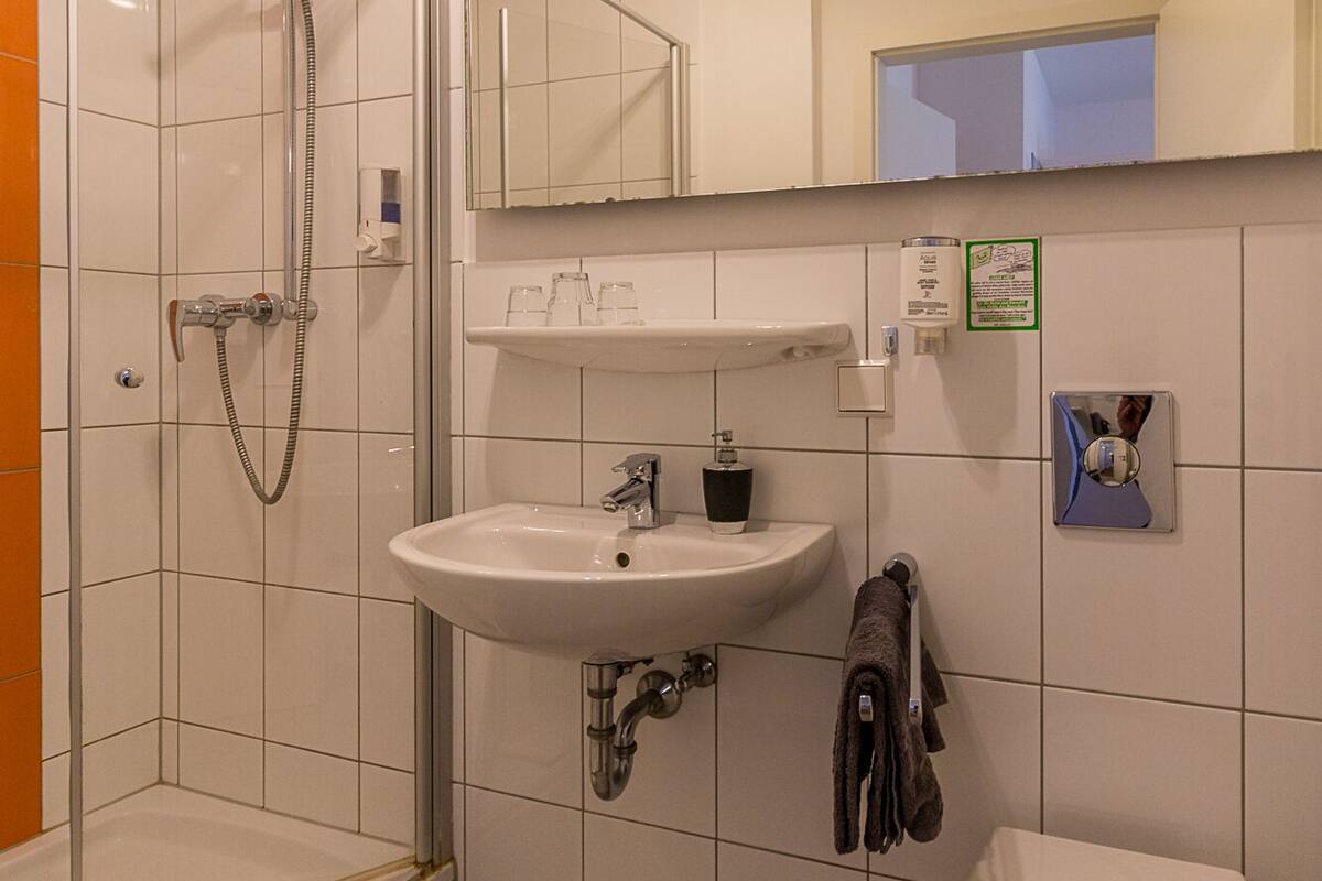 standard double room | bathroom amenities | shower, hair dryer, towels