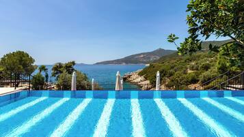 3 outdoor pools, open 8:30 AM to 8:00 PM, pool umbrellas, pool loungers