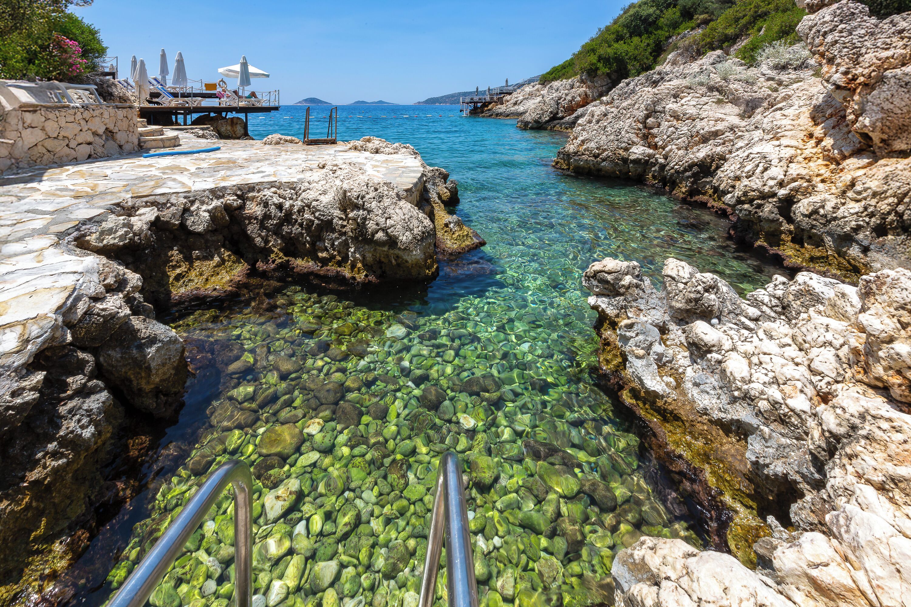 private beach, free beach cabanas, sun-loungers, beach umbrellas