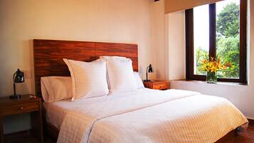 Premium bedding, desk, blackout curtains, soundproofing