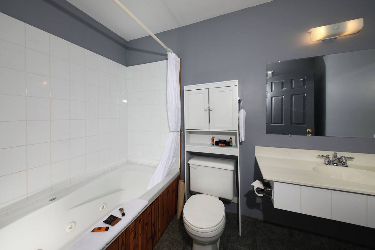 deluxe room, 1 king bed with sofa bed | bathroom | combined shower/bathtub, free toiletries, hair dryer, towels
