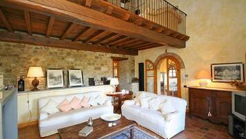 Panoramic Villa, 3 Bedrooms (Villa Cesare) | Living room | TV, fireplace