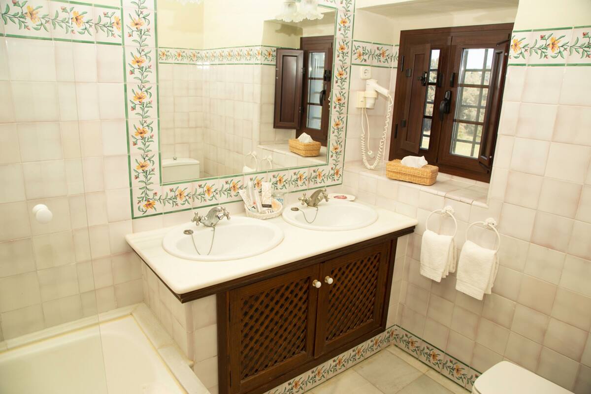 double room, garden view | bathroom sink