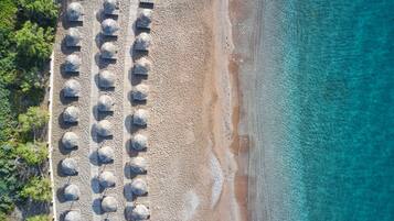 On the beach, free beach cabanas, sun loungers, beach umbrellas