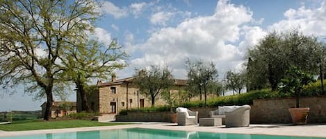 Outdoor pool, sun loungers