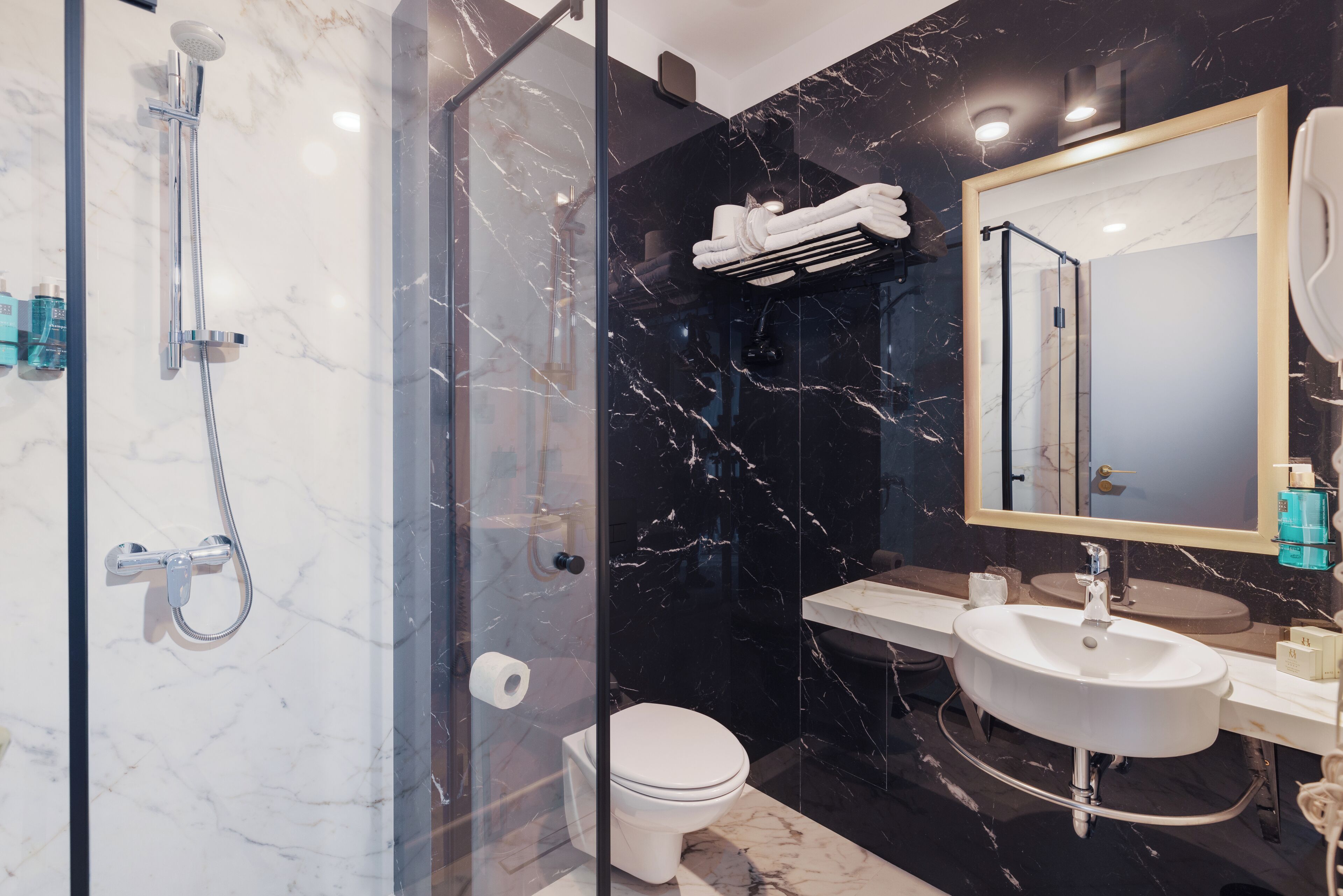 shower, free toiletries, hair dryer, bathrobes