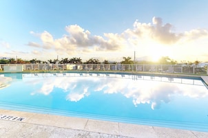 Outdoor pool, sun loungers