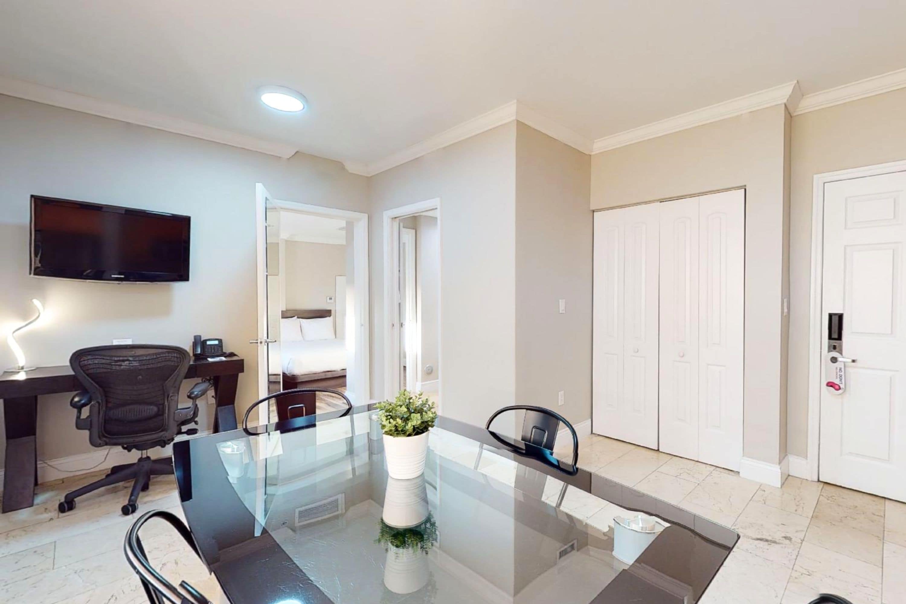 family suite, 2 double beds | living area | 42-inch led tv with digital channels, tv