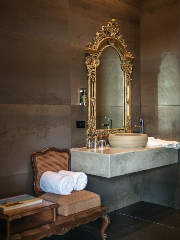 Shower, rainfall showerhead, designer toiletries, hair dryer