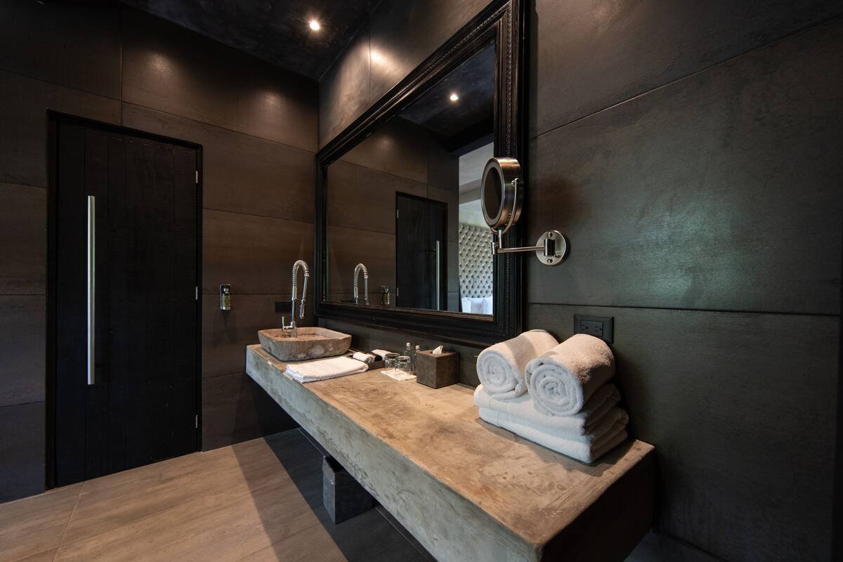 shower, rainfall showerhead, designer toiletries, hair dryer