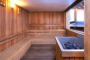 Sauna, steam room, massage/treatment rooms