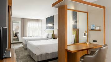 Premium bedding, desk, blackout drapes, iron/ironing board