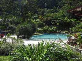 Outdoor pool, open 2:00 PM to 5:30 PM, sun loungers