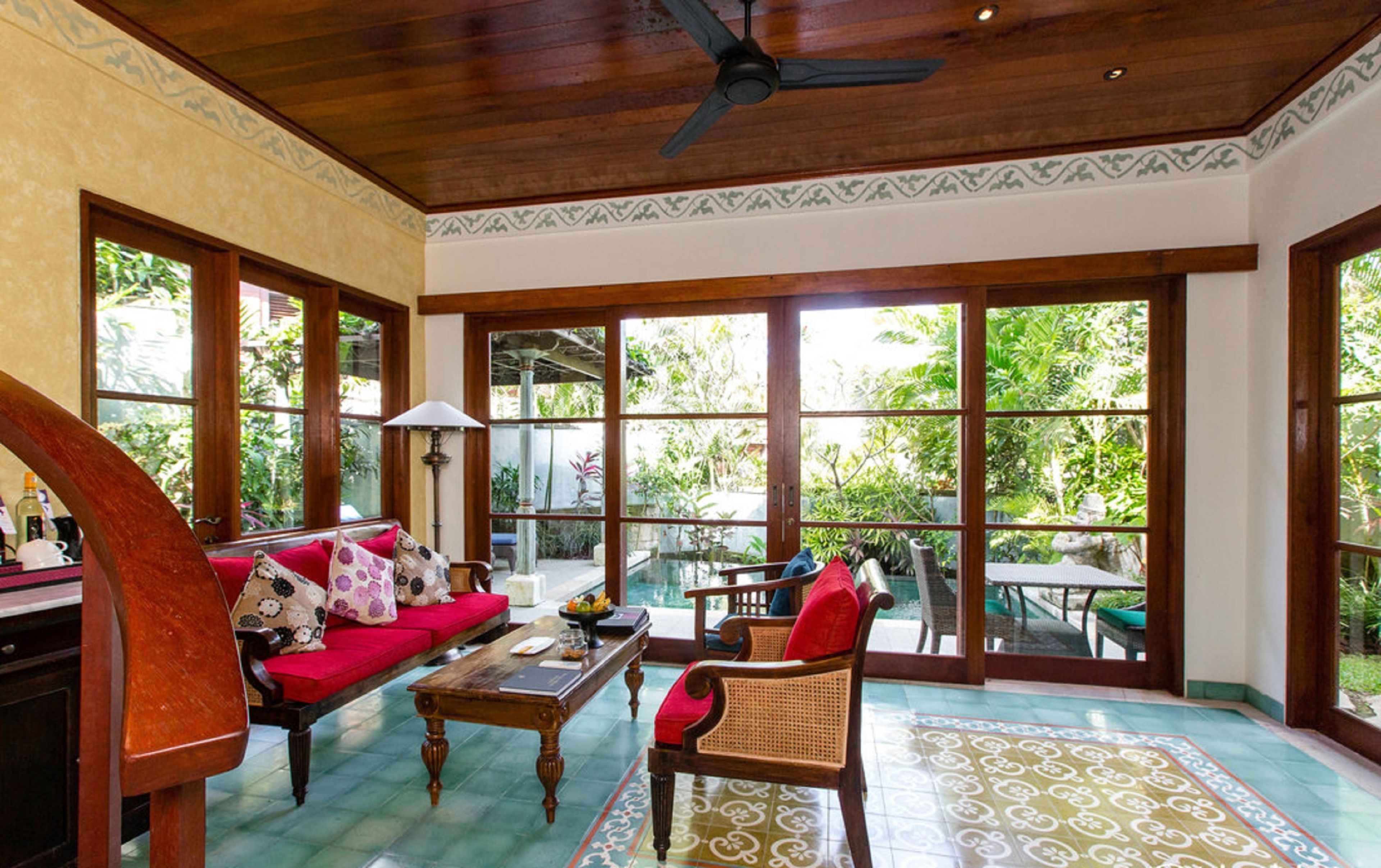 villa, 2 bedrooms, private pool, garden view | living area | 42-inch flat-screen tv with cable channels, tv, fireplace