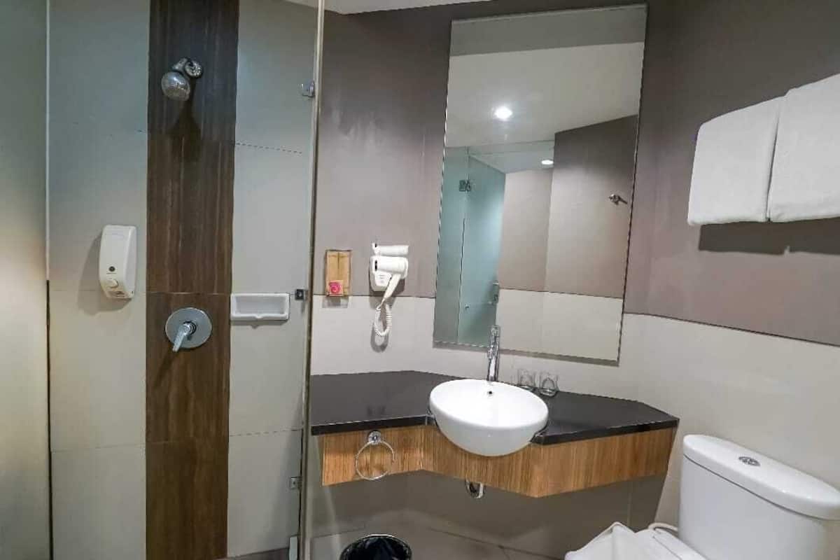 shower, free toiletries, slippers, bidet