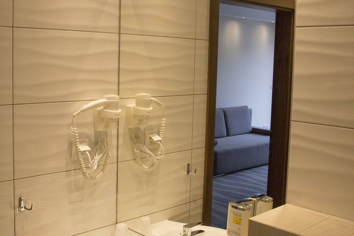 free toiletries, hair dryer, towels