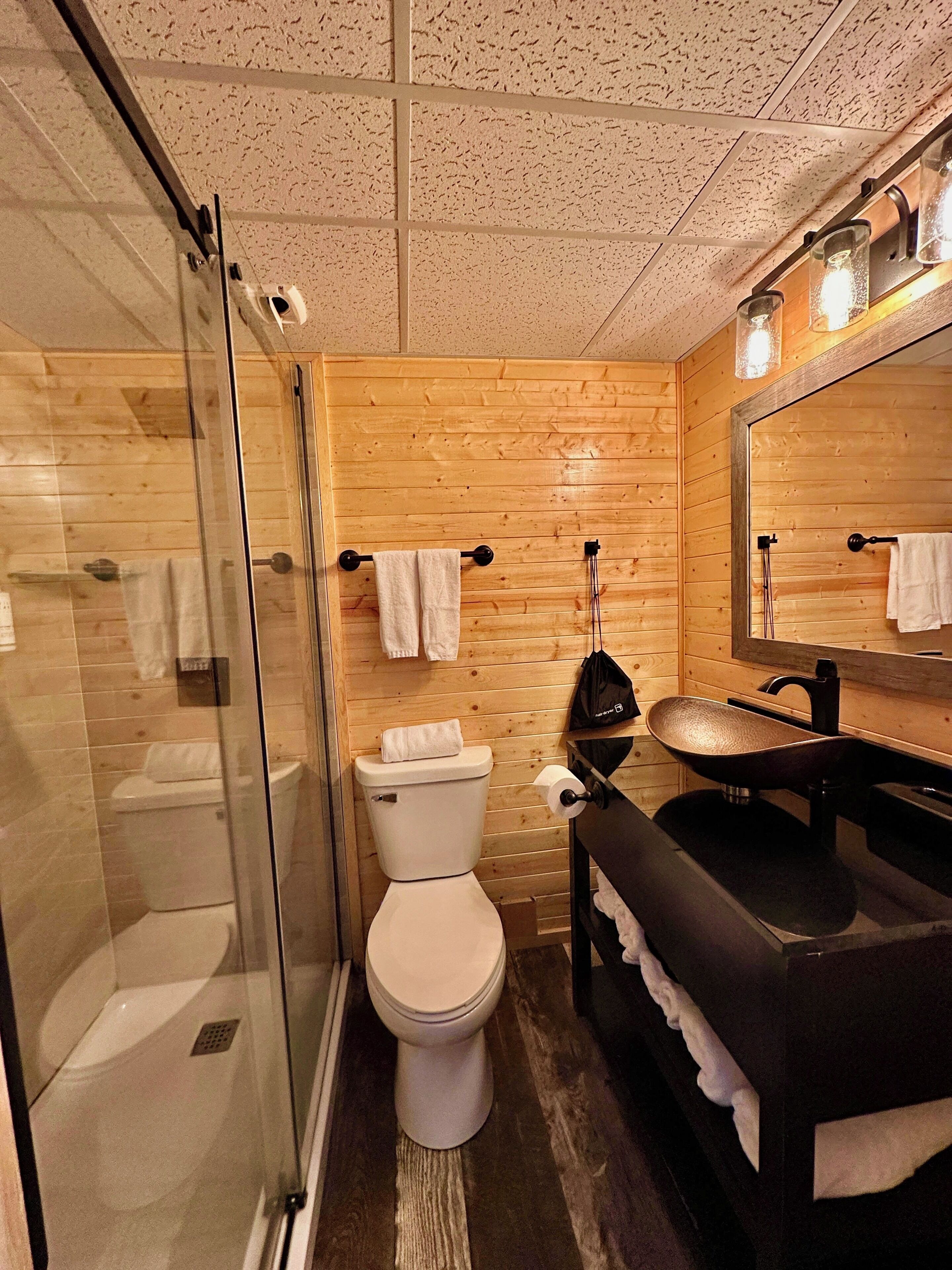 free toiletries, hair dryer, towels, soap