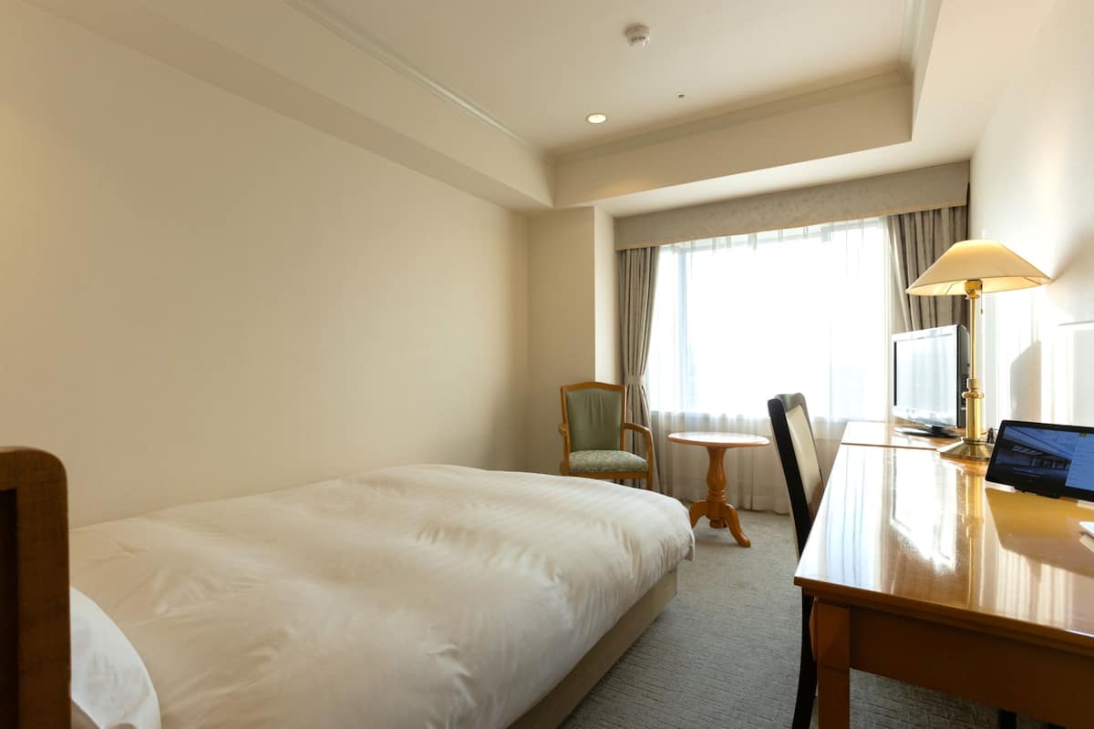 Dobbeltrom, ikke-røyk | Dundyner, skrivebord, skrivebord for bærbar PC og blendingsgardiner