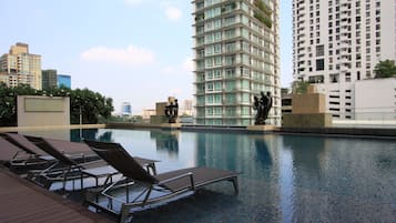 Outdoor pool, sun loungers