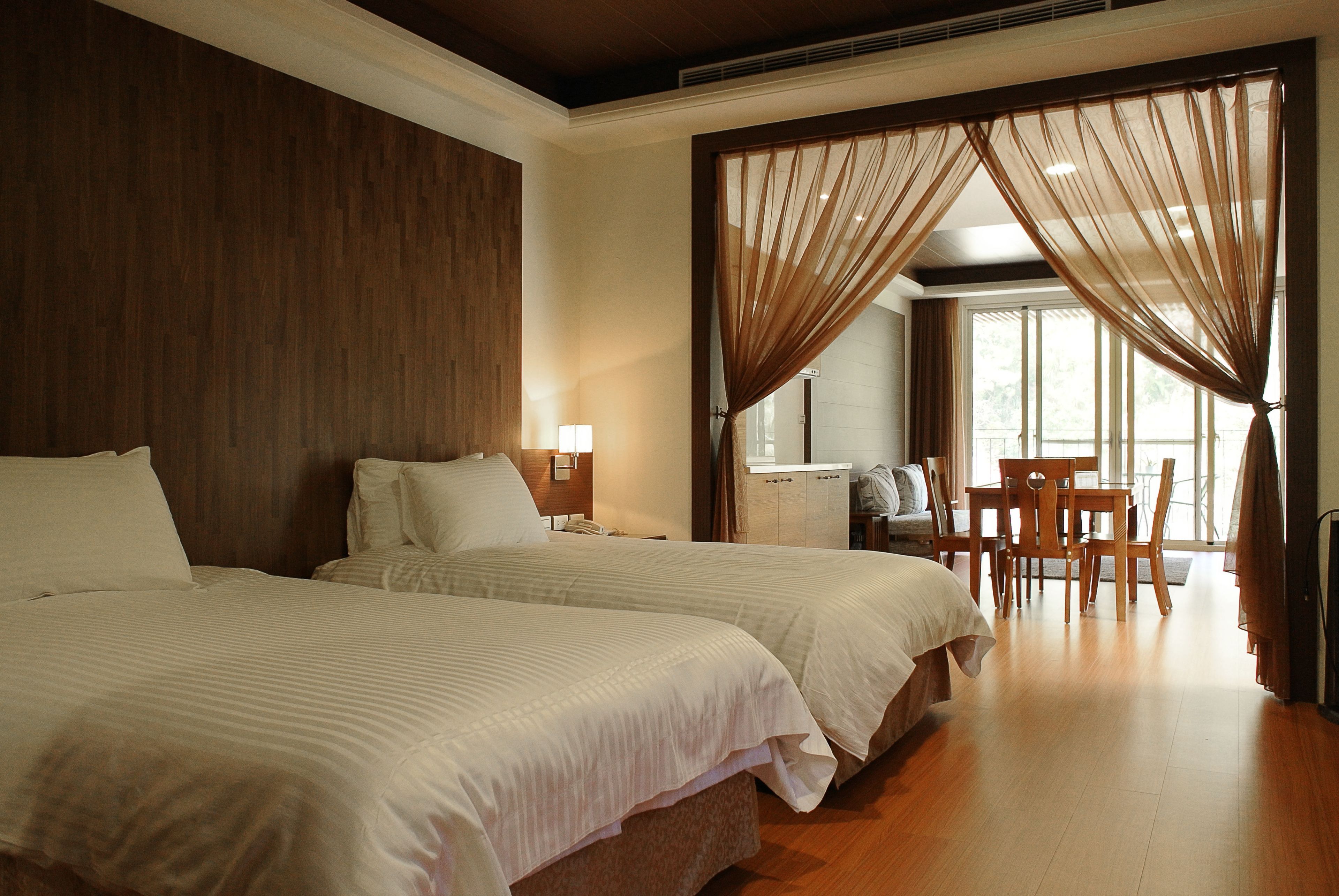 desk, blackout curtains, free wifi