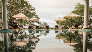 Indoor pool, outdoor pool, open 8 AM to 9 PM, sun loungers