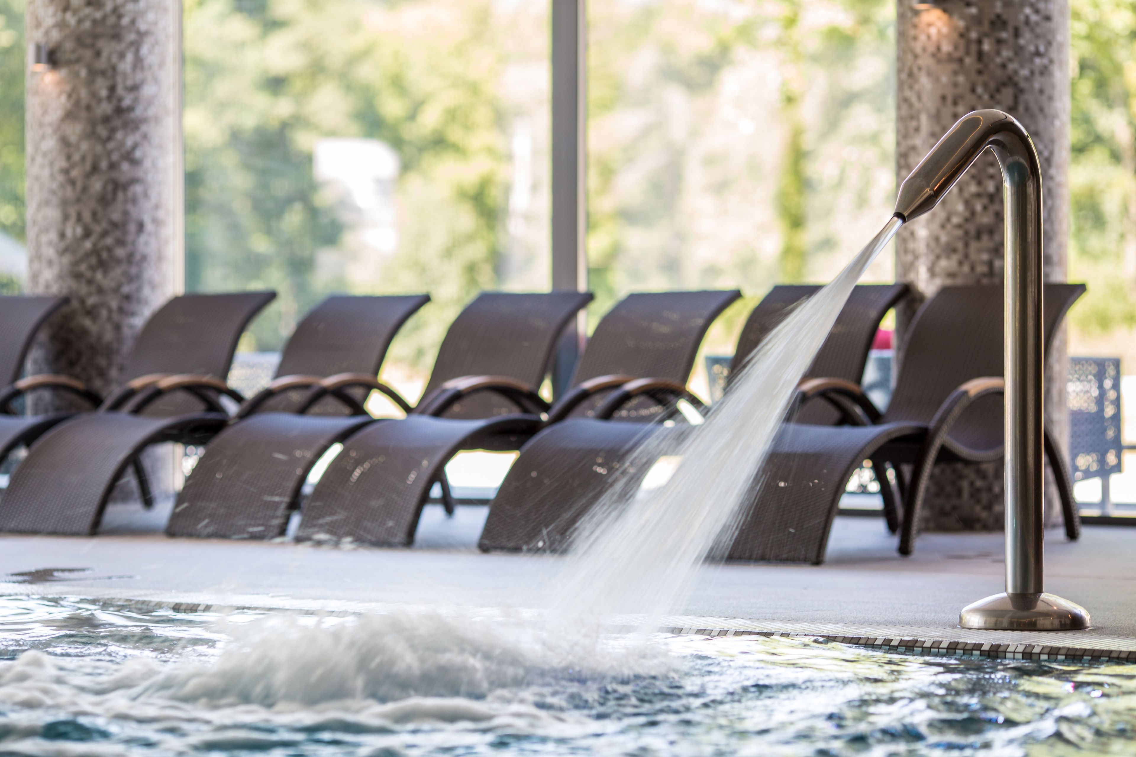 indoor pool, pool loungers