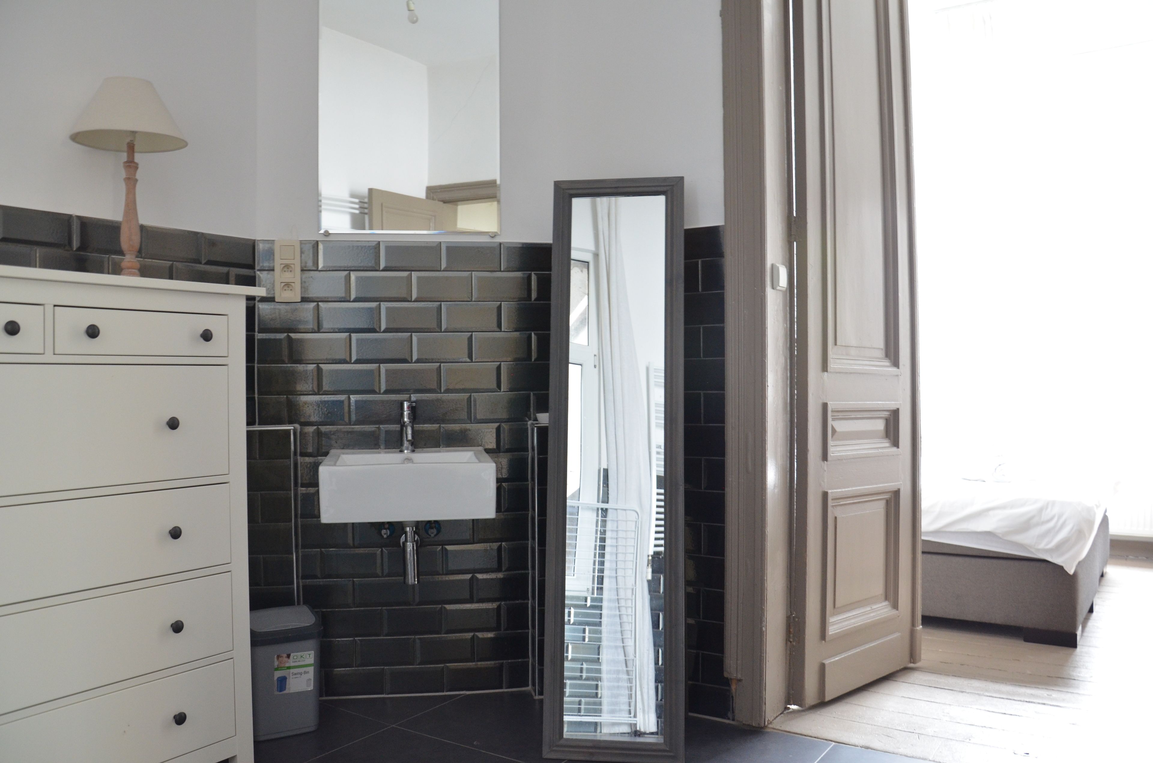 Bañera con ducha, secador de pelo, toallas