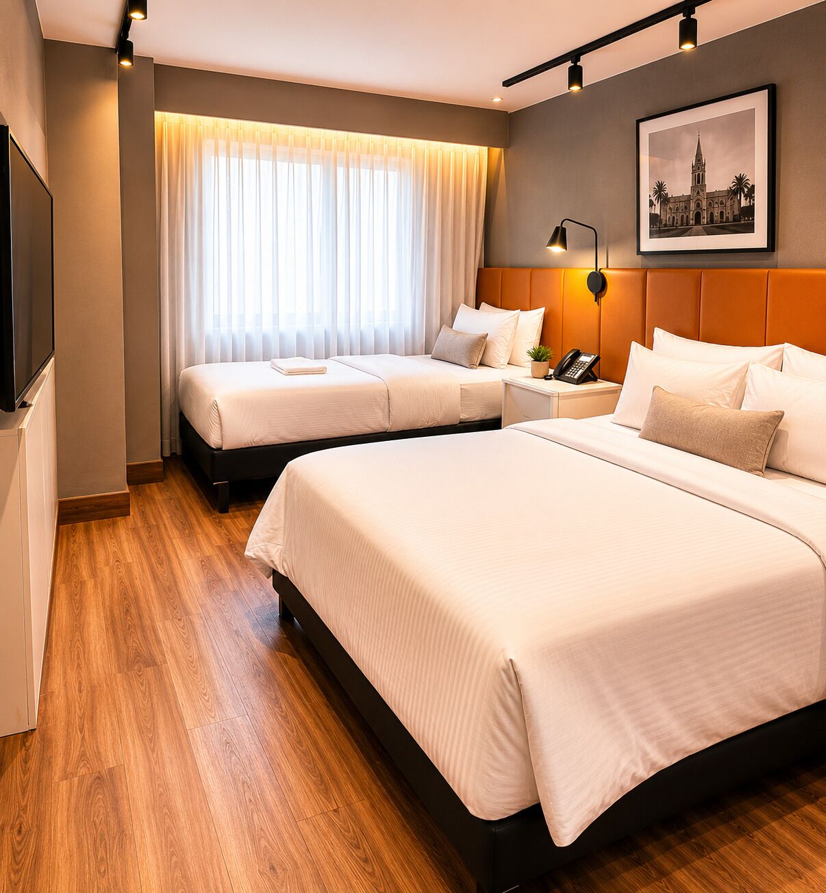 Camera Standard, letti multipli | Biancheria da letto ipoallergenica, materassi a doppio strato, minibar