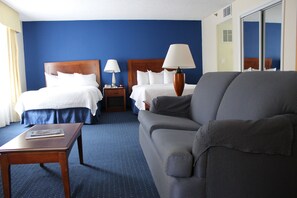 Junior Studio Suite, 2 Double Beds, Kitchen | Living area | Flat-screen TV, fireplace