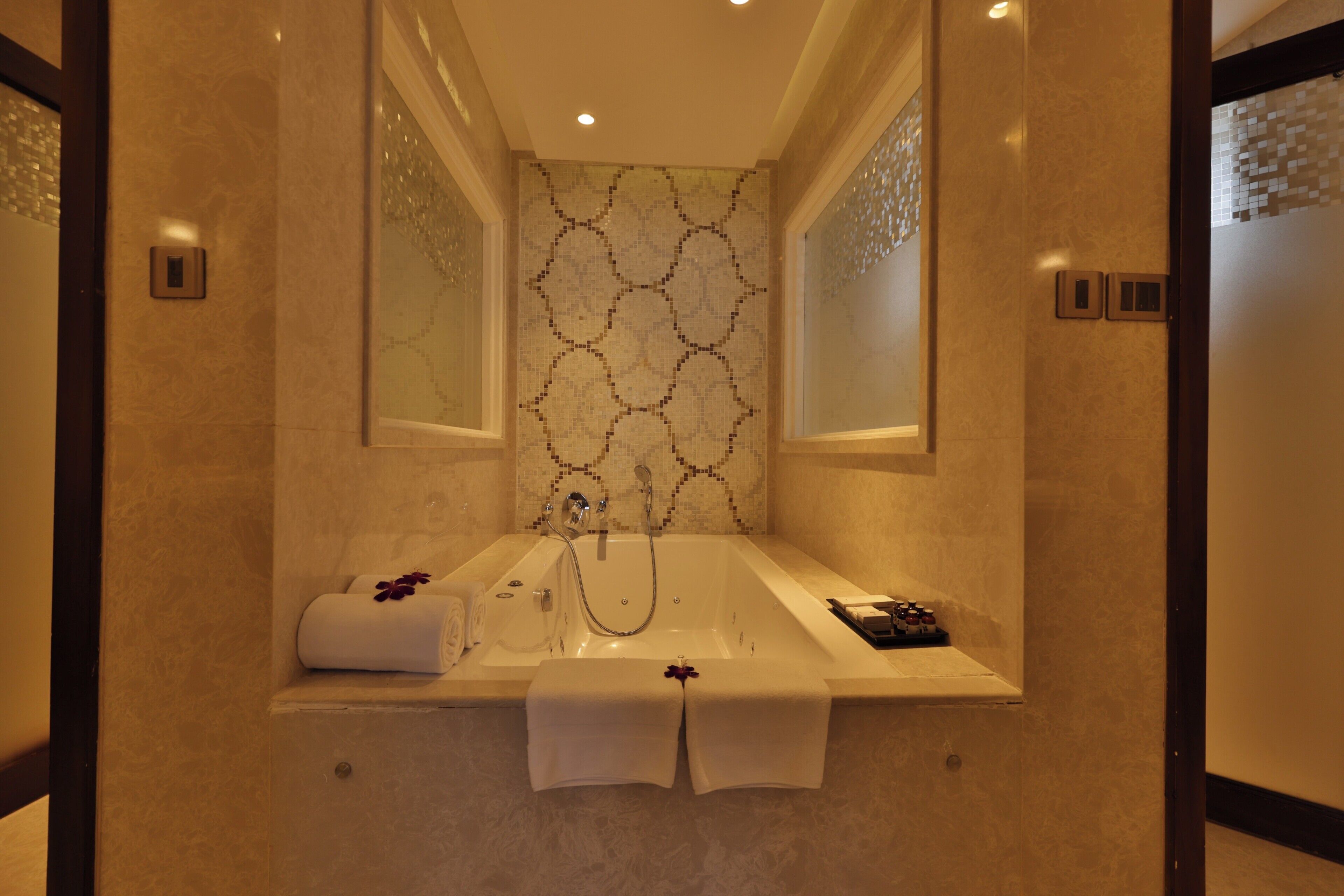royal fragrant suite with private terrace and mountain view | bathroom | shower, free toiletries, hair dryer, bathrobes