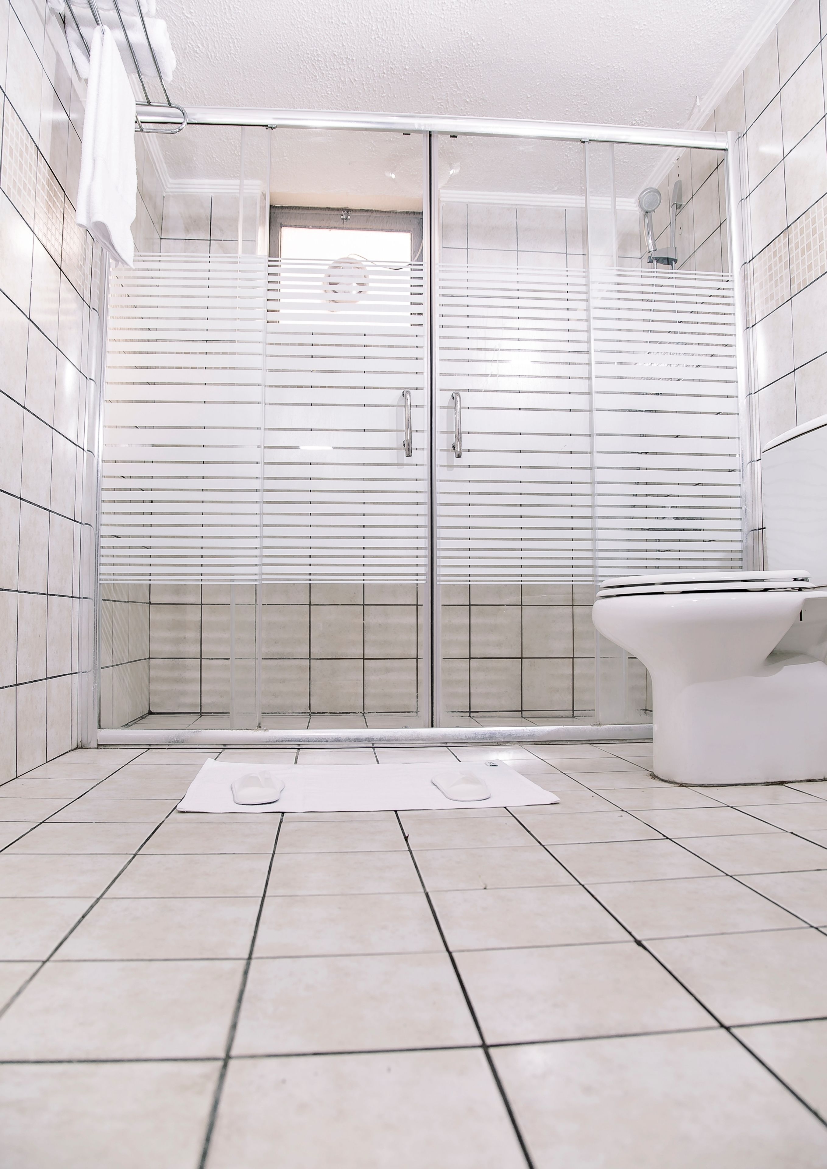 Shower, free toiletries, towels