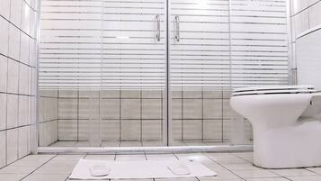 Shower, free toiletries, towels